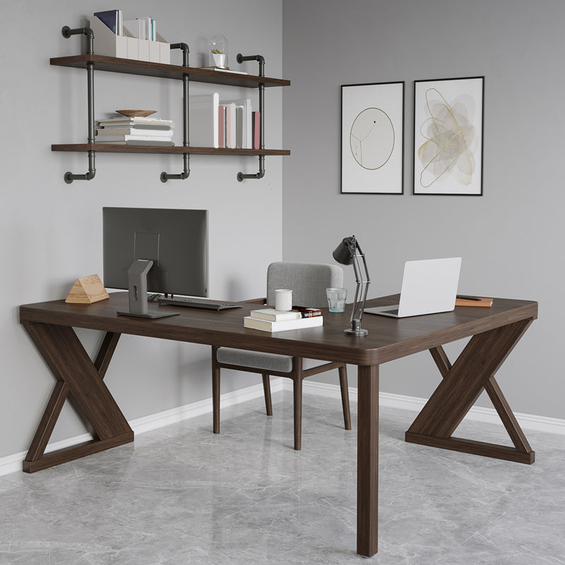 Modern Solid Wood Writing Desk 29.53" Tall Corner Office Desk in Brown