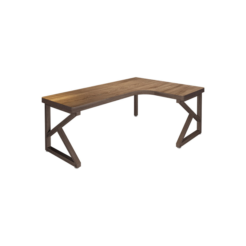 Modern Style Wooden Writing Desk L-Shape Office Table with 3-Legs in Brown