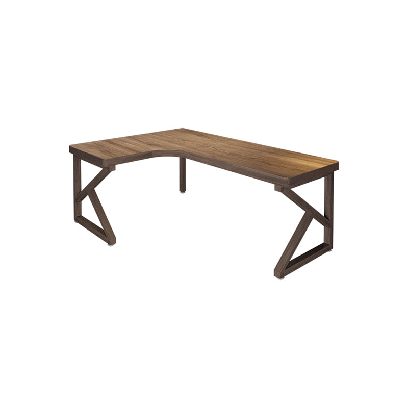 Modern Style Wooden Writing Desk L-Shape Office Table with 3-Legs in Brown