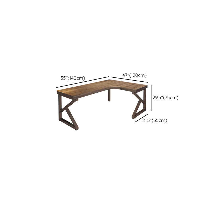 Modern Style Wooden Writing Desk L-Shape Office Table with 3-Legs in Brown