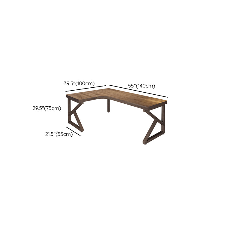 Modern Style Wooden Writing Desk L-Shape Office Table with 3-Legs in Brown