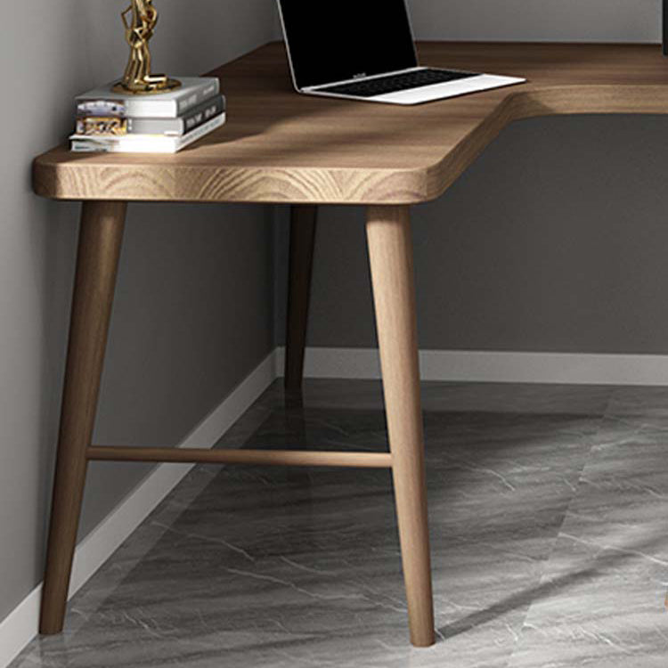 Solid Wood Corner Writing Desk Modern 29.53" Tall Office Desk with H-Base