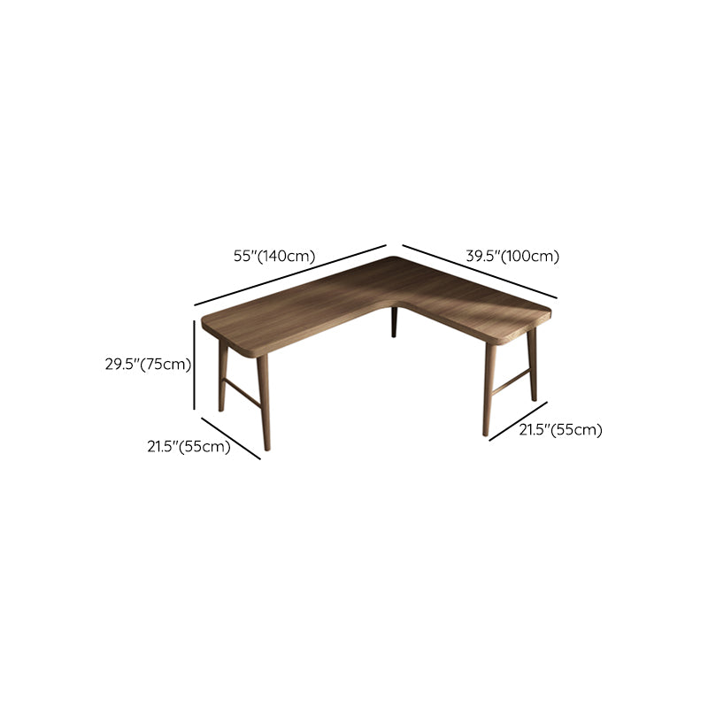 Solid Wood Corner Writing Desk Modern 29.53" Tall Office Desk with H-Base