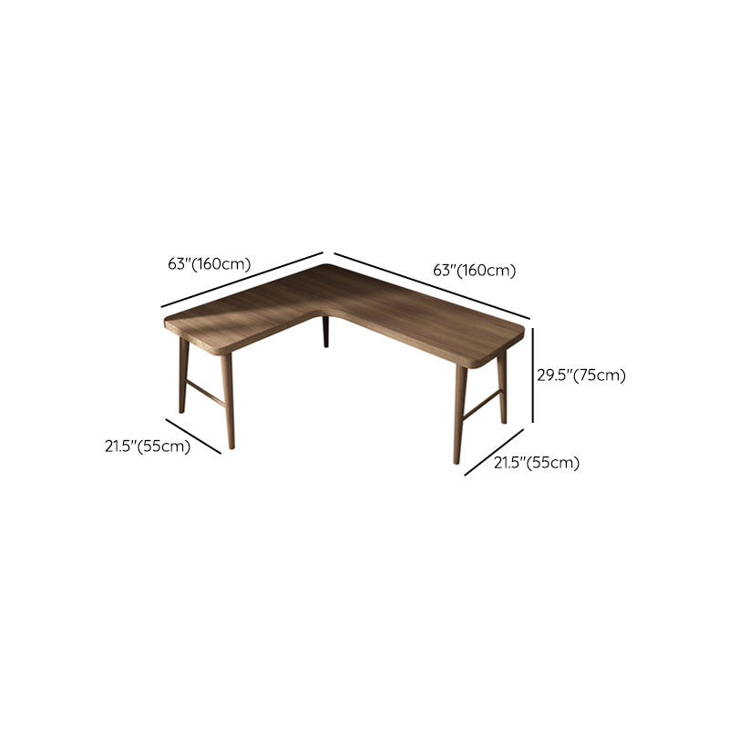 Solid Wood Corner Writing Desk Modern 29.53" Tall Office Desk with H-Base