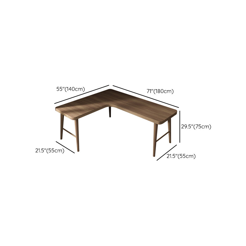 Solid Wood Corner Writing Desk Modern 29.53" Tall Office Desk with H-Base