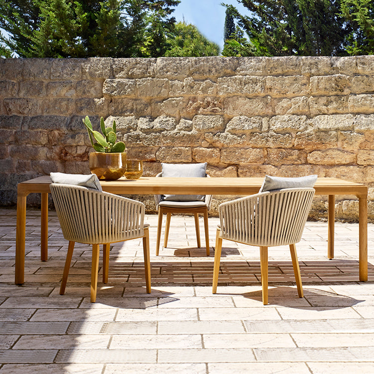 Teak Wood Dining Table Outdoor Solid Wood Patio Table in Brown