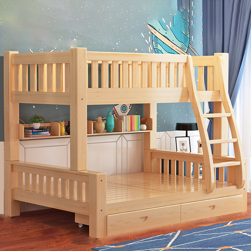 Contemporary Solid Wood Bunk Bed in Natural Kid Bed with Stairway