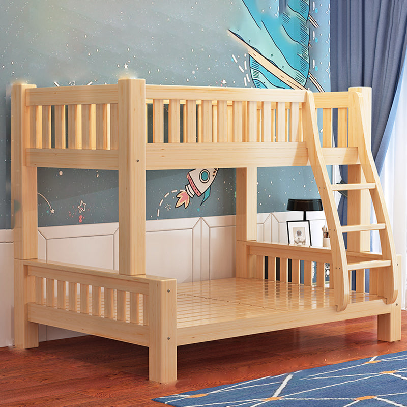 Contemporary Solid Wood Bunk Bed in Natural Kid Bed with Stairway