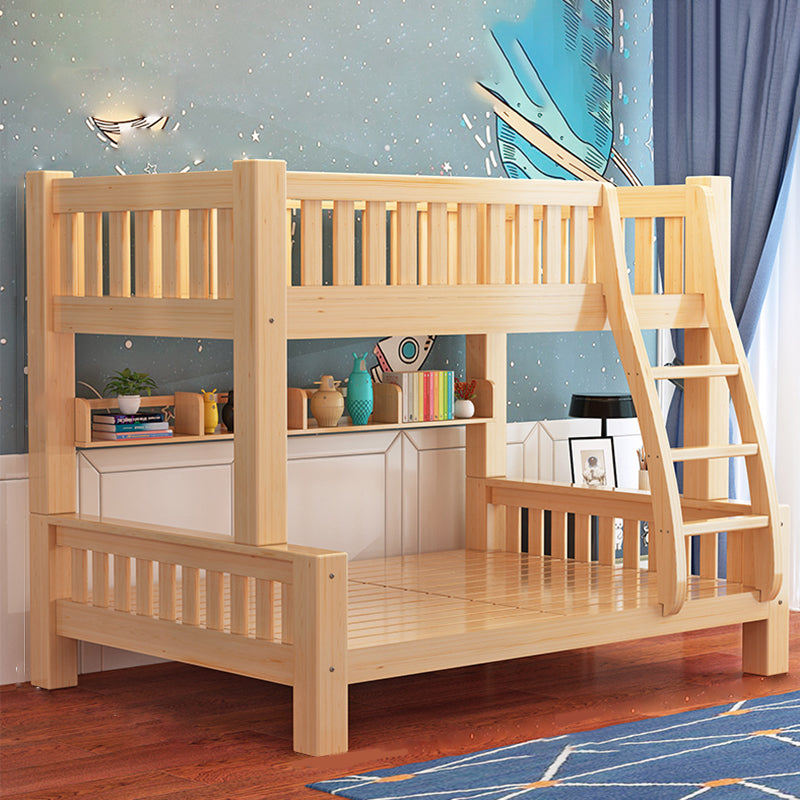 Contemporary Solid Wood Bunk Bed in Natural Kid Bed with Stairway