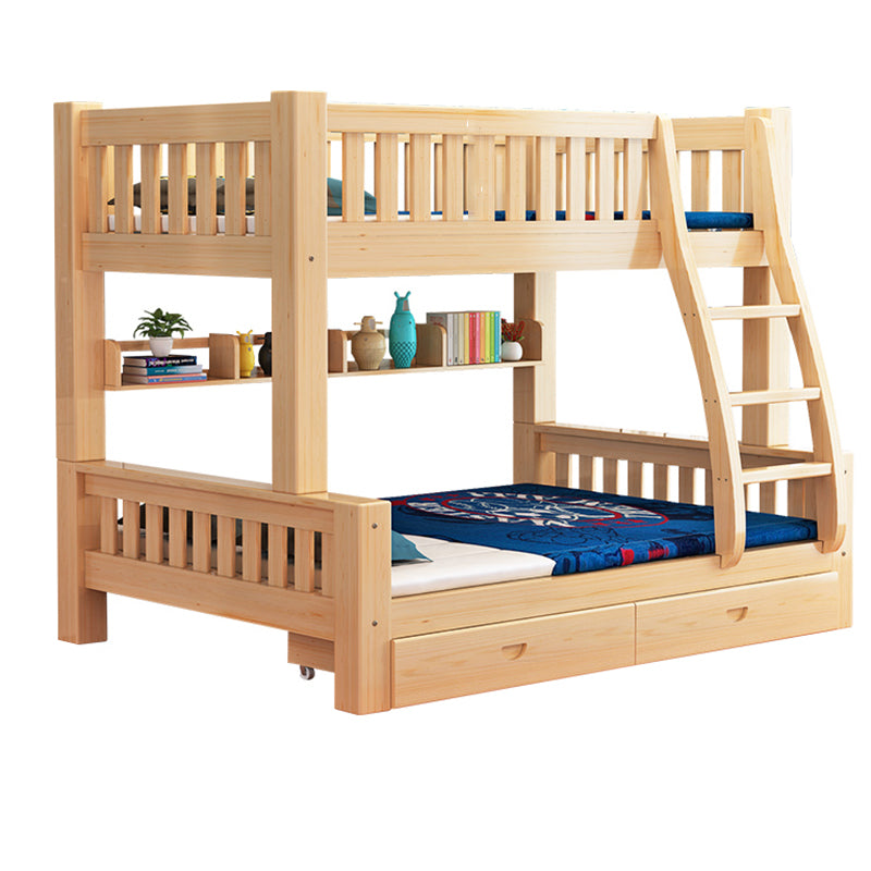 Contemporary Solid Wood Bunk Bed in Natural Kid Bed with Stairway