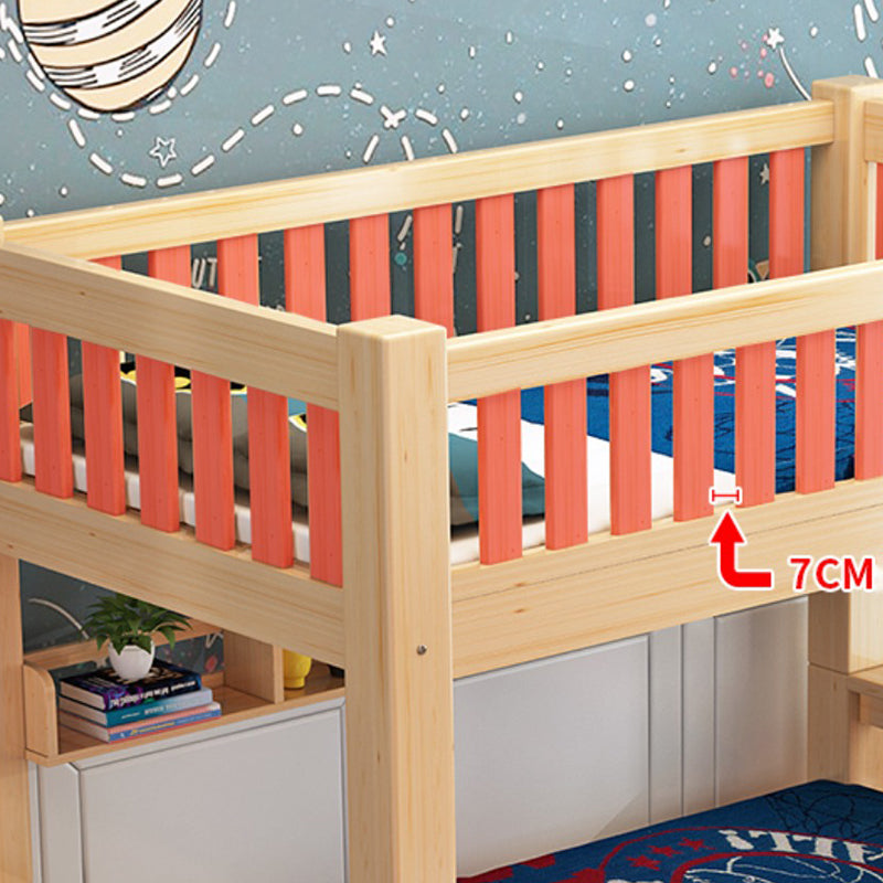 Contemporary Solid Wood Bunk Bed in Natural Kid Bed with Stairway