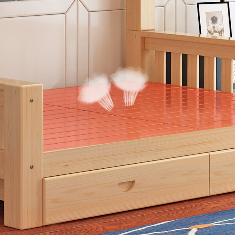 Contemporary Solid Wood Bunk Bed in Natural Kid Bed with Stairway