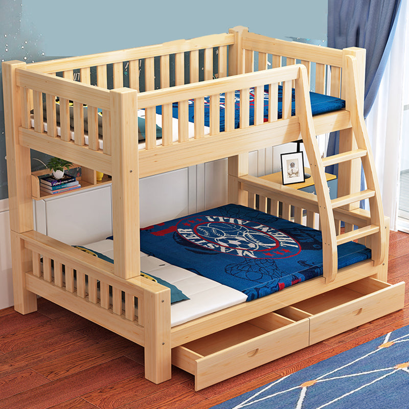 Contemporary Solid Wood Bunk Bed in Natural Kid Bed with Stairway