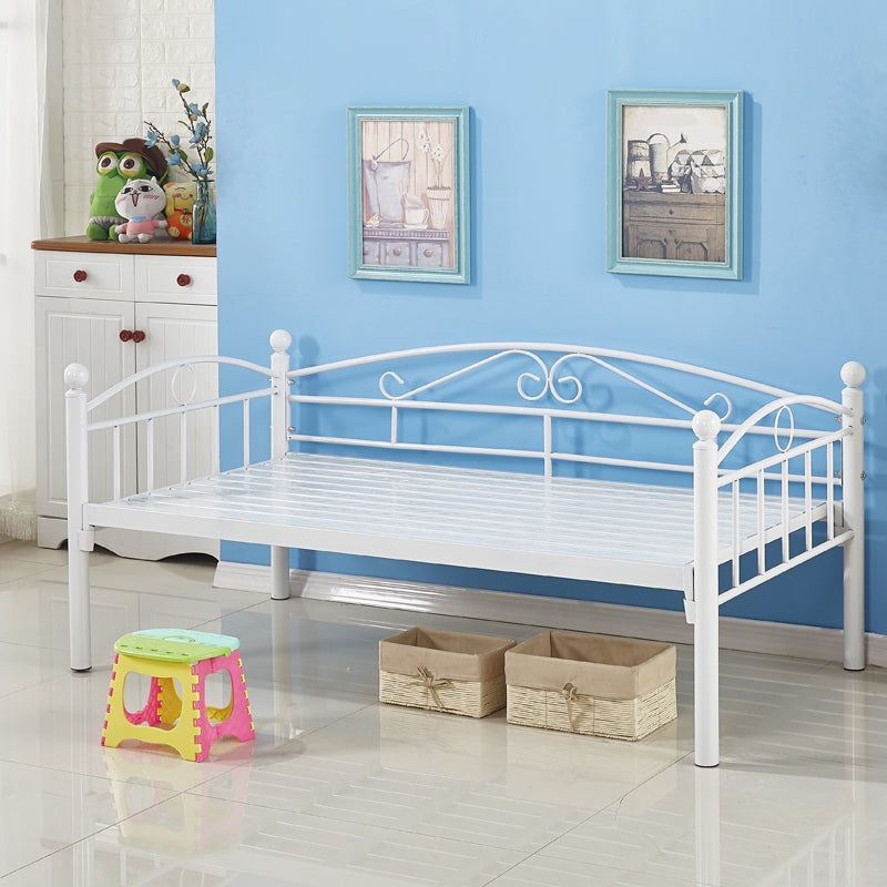 Open Frame Metal Bed Contemporary White Standard Bed with Guardrails