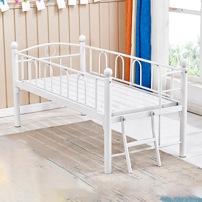 Open Frame Metal Bed Contemporary White Standard Bed with Guardrails