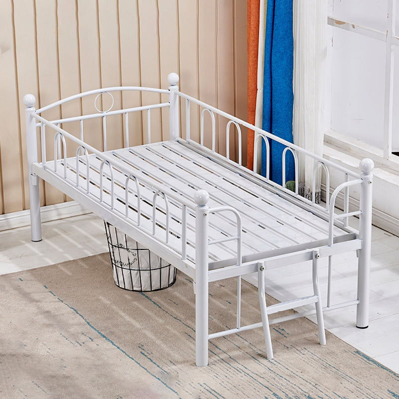 Open Frame Metal Bed Contemporary White Standard Bed with Guardrails