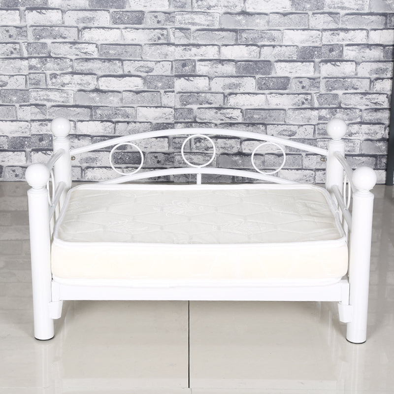 Open Frame Metal Bed Contemporary White Standard Bed with Guardrails