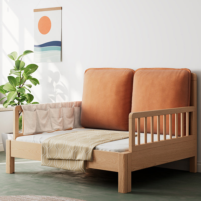 Contemporary Natural Daybed Solid Wood Kids Bed with Guardrail