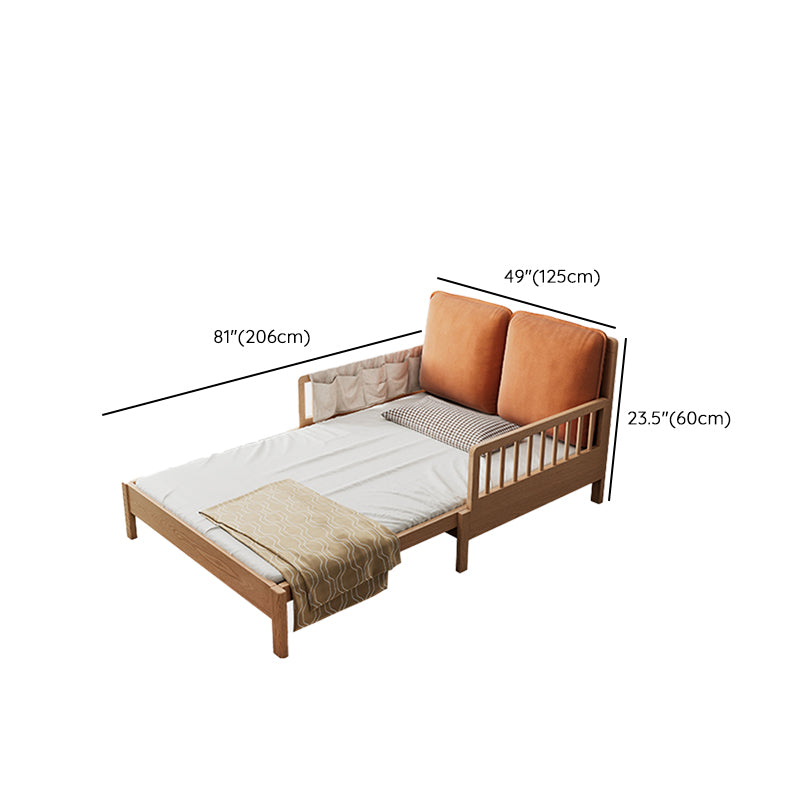 Contemporary Natural Daybed Solid Wood Kids Bed with Guardrail