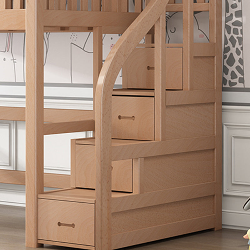 Contemporary Solid Wood High Loft Bed Beech Wood Natural Loft Bed with Guardrails