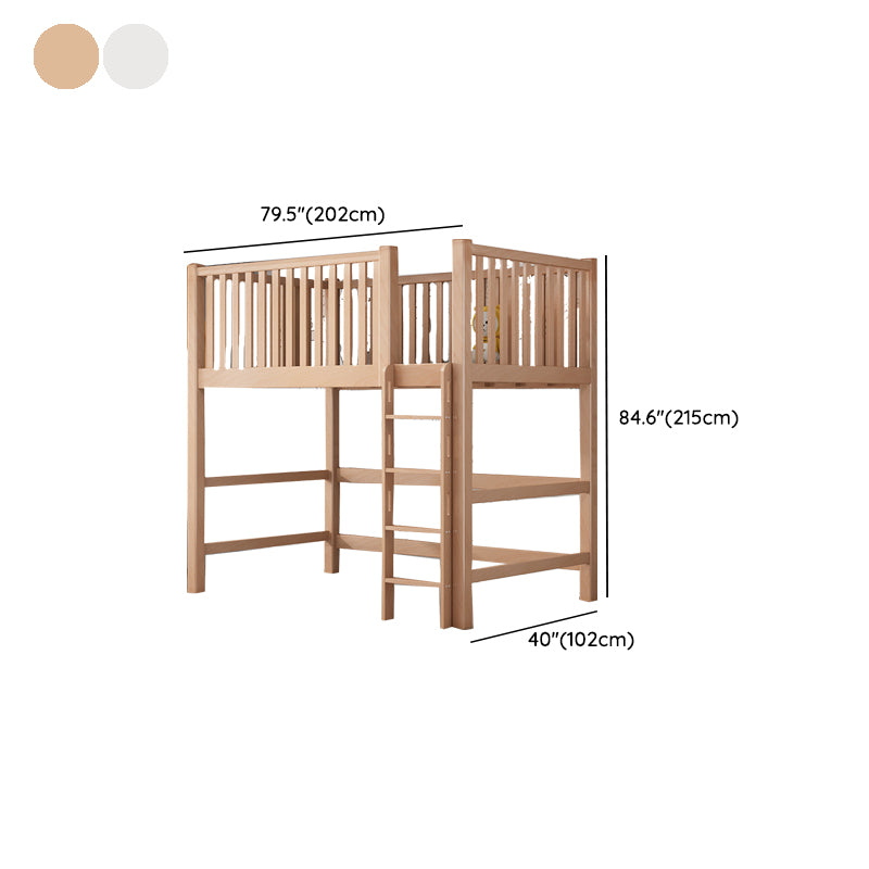 Contemporary Solid Wood High Loft Bed Beech Wood Natural Loft Bed with Guardrails