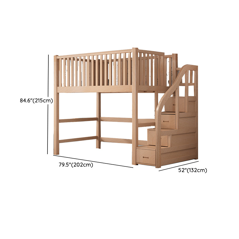 Contemporary Solid Wood High Loft Bed Beech Wood Natural Loft Bed with Guardrails