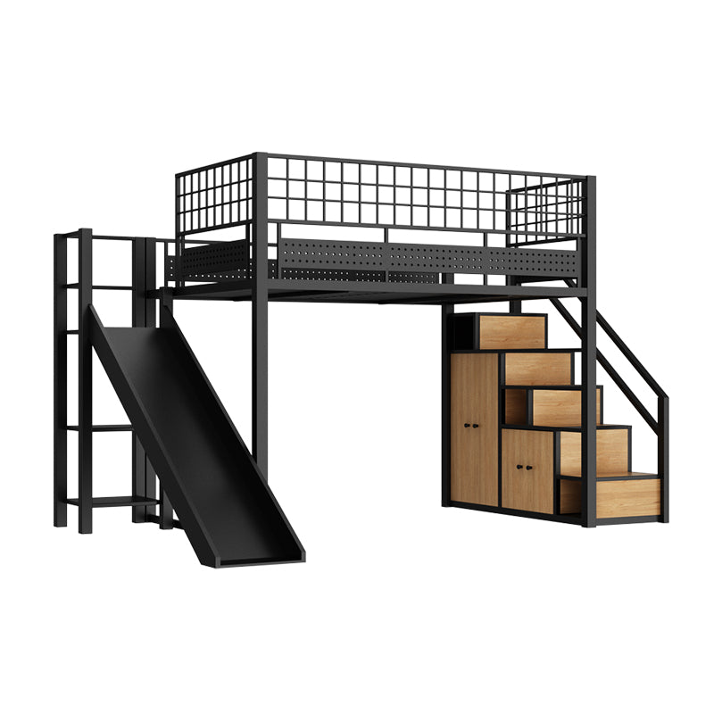 Industrial Style Black / White Loft Bed Iron Kid Bed with Guardrails