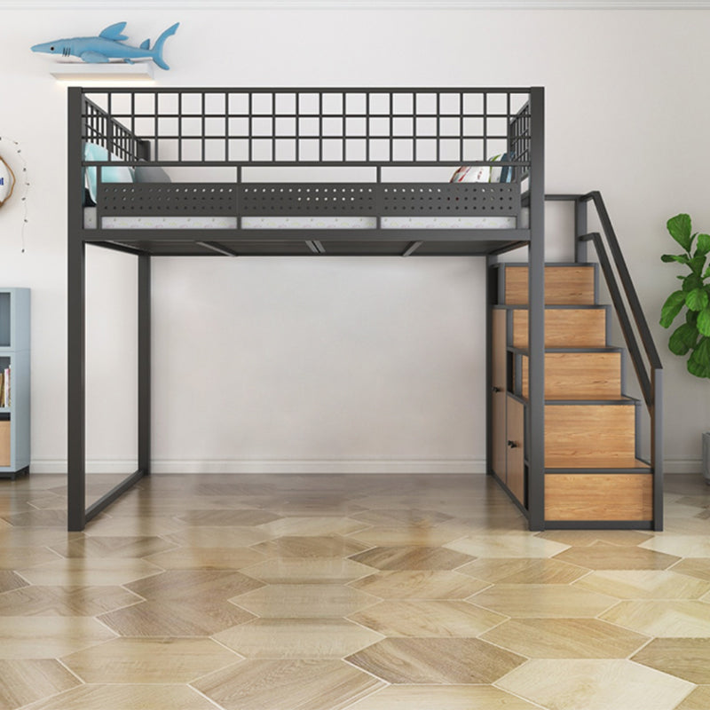 Industrial Style Black / White Loft Bed Iron Kid Bed with Guardrails