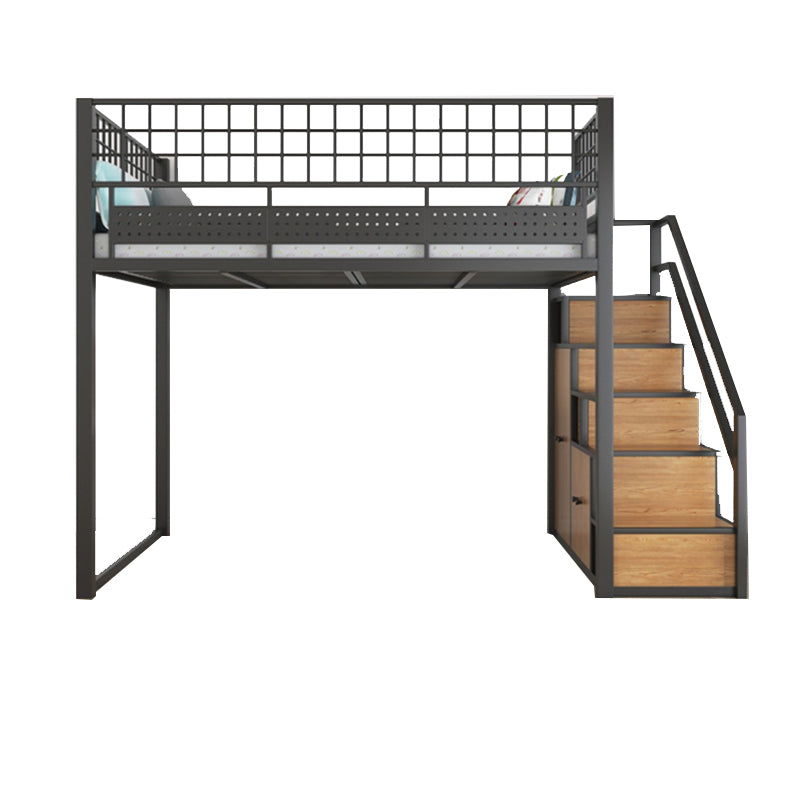 Industrial Style Black / White Loft Bed Iron Kid Bed with Guardrails