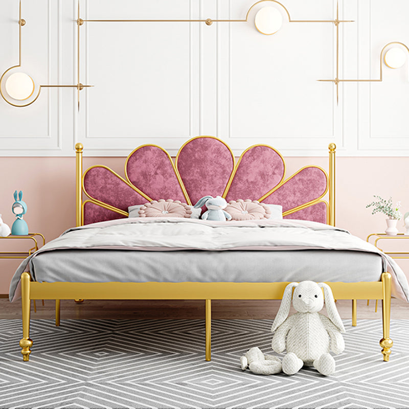 Scandinavian Golden Princess Theme Standard Bed with Panel Headboard