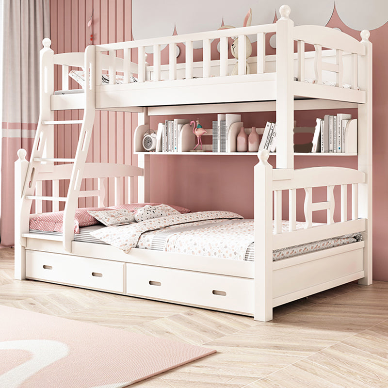 Traditional Style Kid Bed in White Solid Wood Standard Bunk Bed