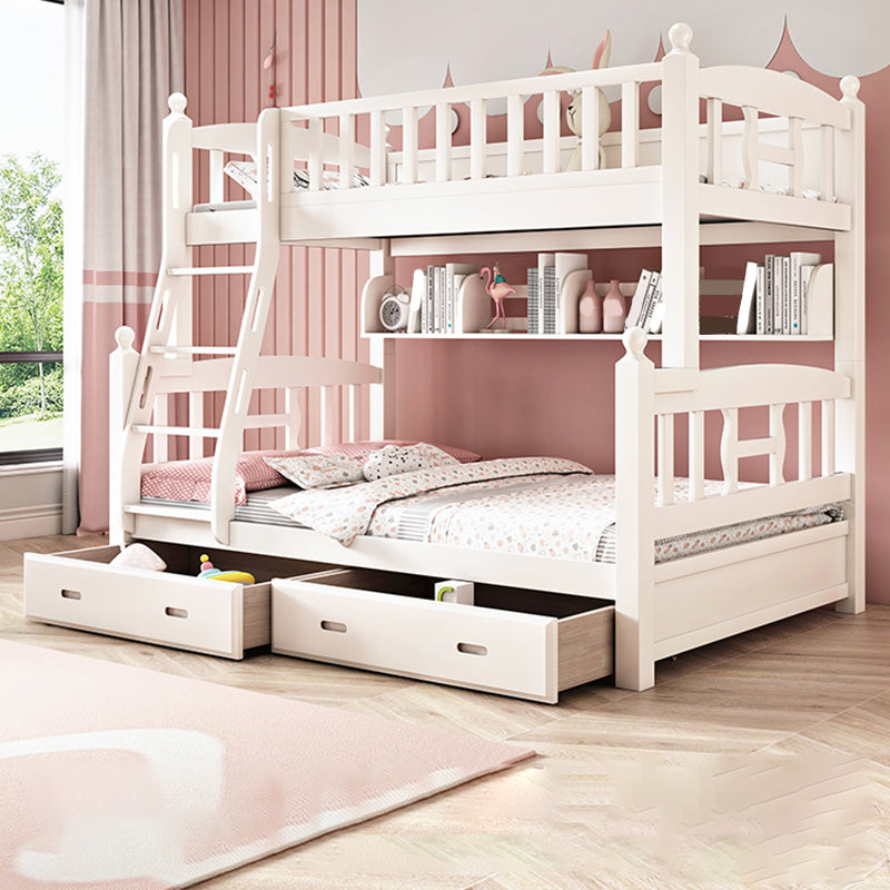 Traditional Style Kid Bed in White Solid Wood Standard Bunk Bed