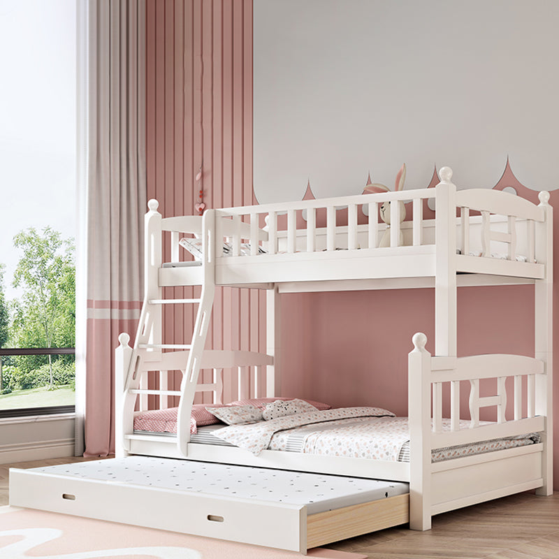 Traditional Style Kid Bed in White Solid Wood Standard Bunk Bed