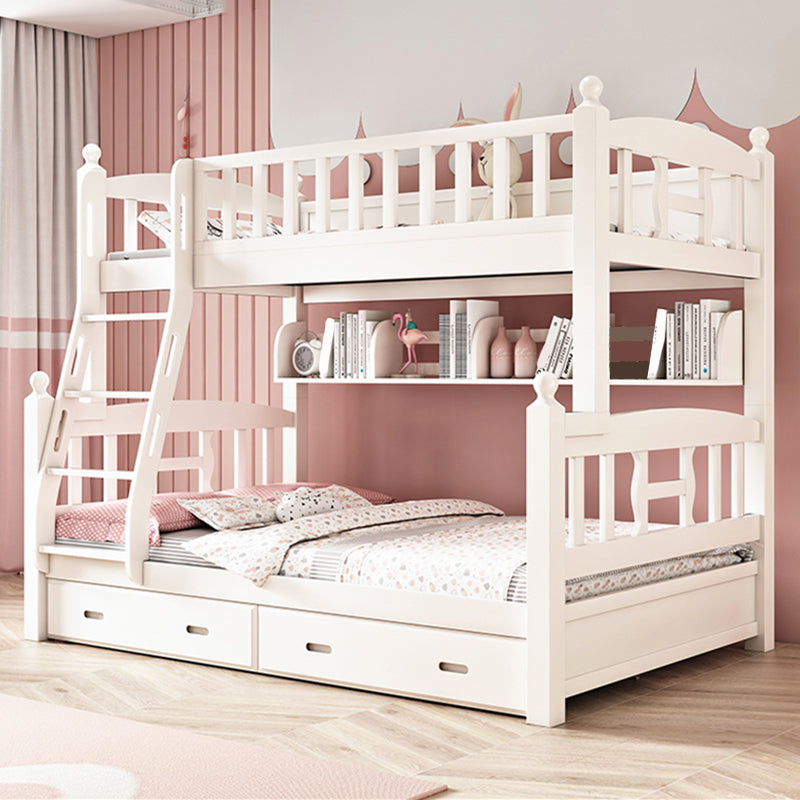 Traditional Style Kid Bed in White Solid Wood Standard Bunk Bed