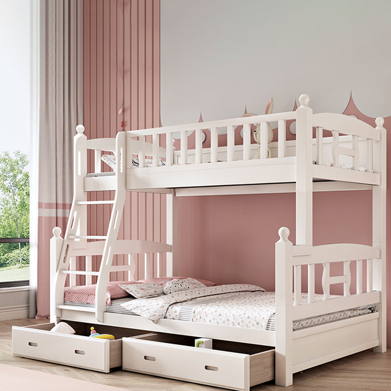 Traditional Style Kid Bed in White Solid Wood Standard Bunk Bed