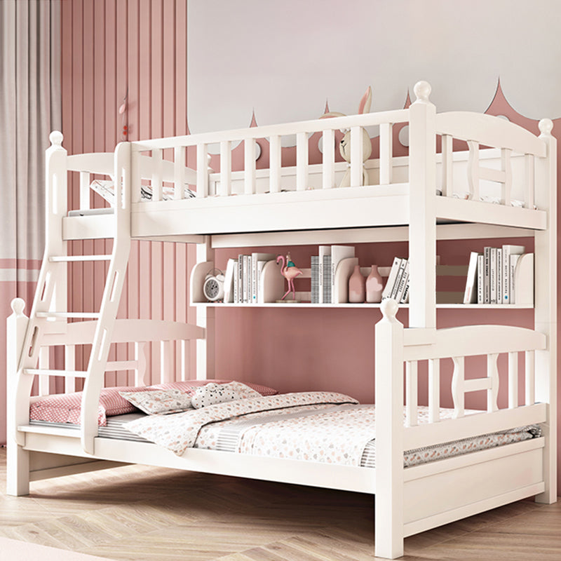 Traditional Style Kid Bed in White Solid Wood Standard Bunk Bed