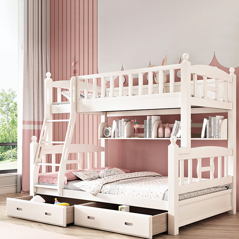 Traditional Style Kid Bed in White Solid Wood Standard Bunk Bed