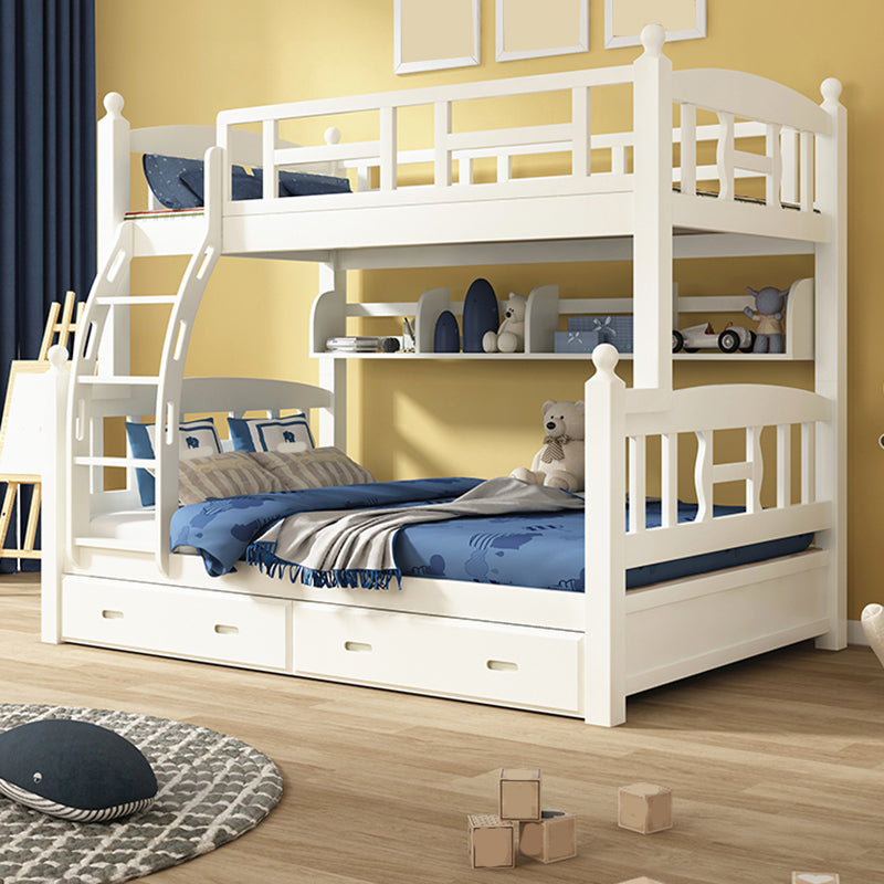 Traditional White Kid Bed Solid Wood Standard Bunk Bed with Ladder