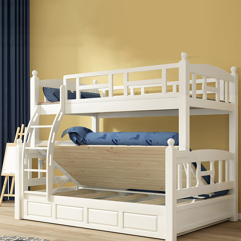 Traditional White Kid Bed Solid Wood Standard Bunk Bed with Ladder