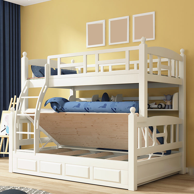 Traditional White Kid Bed Solid Wood Standard Bunk Bed with Ladder