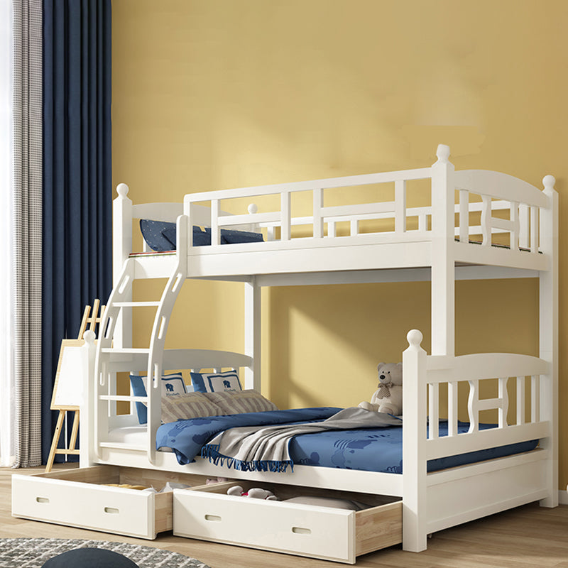 Traditional White Kid Bed Solid Wood Standard Bunk Bed with Ladder