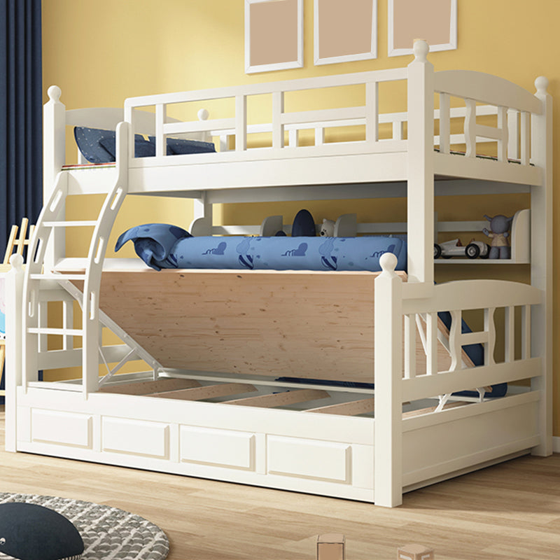 Traditional White Kid Bed Solid Wood Standard Bunk Bed with Ladder