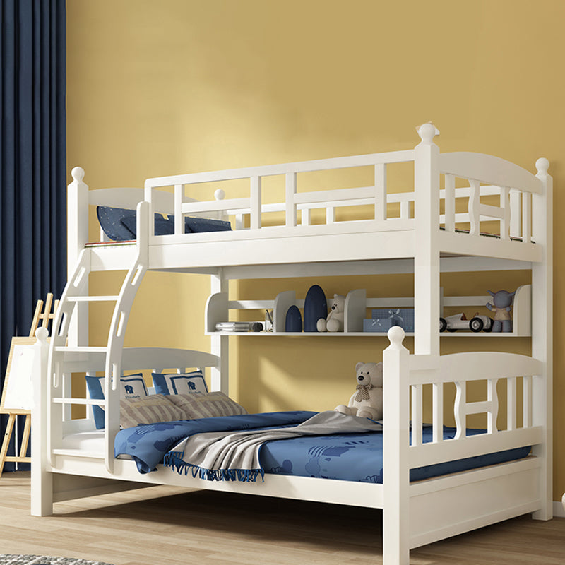 Traditional White Kid Bed Solid Wood Standard Bunk Bed with Ladder