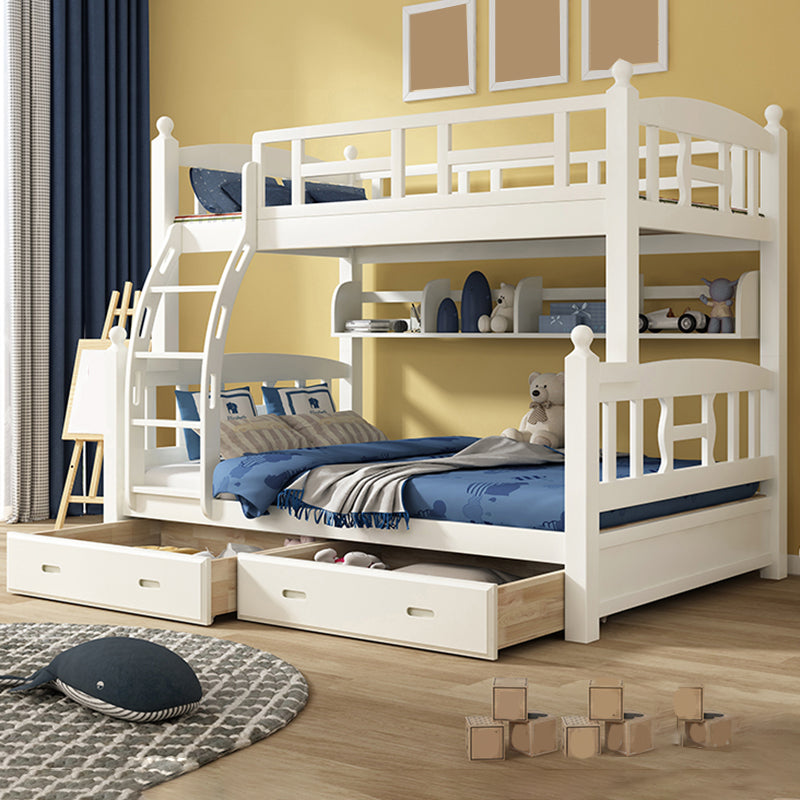 Traditional White Kid Bed Solid Wood Standard Bunk Bed with Ladder