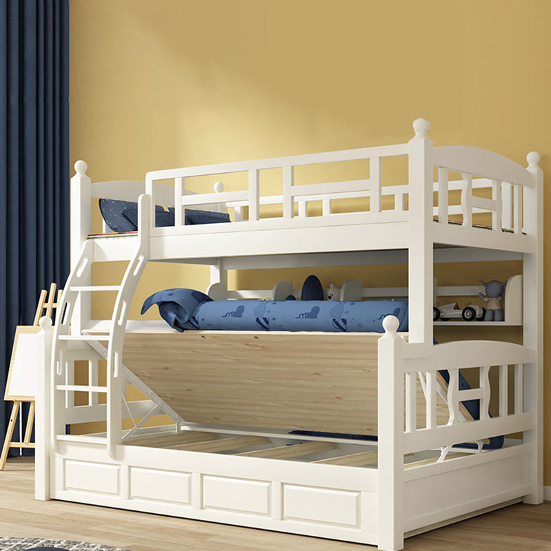 Traditional White Kid Bed Solid Wood Standard Bunk Bed with Ladder