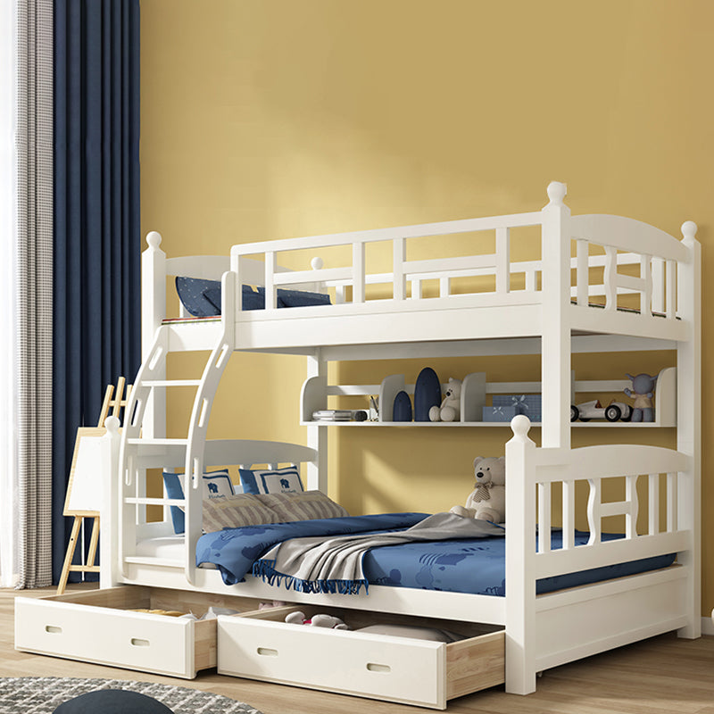 Traditional White Kid Bed Solid Wood Standard Bunk Bed with Ladder