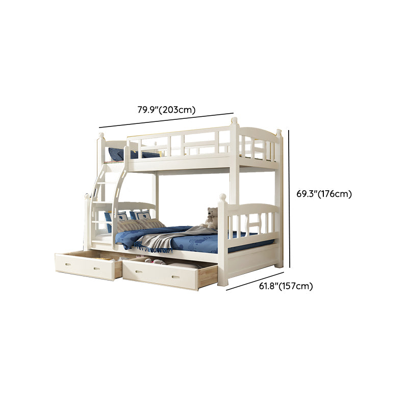 Traditional White Kid Bed Solid Wood Standard Bunk Bed with Ladder