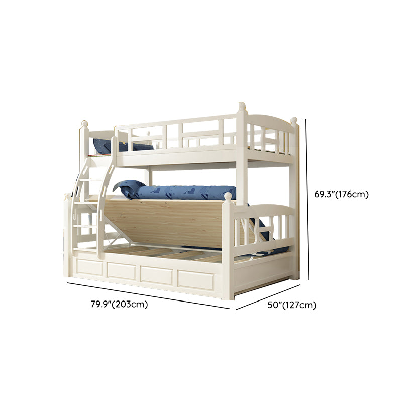 Traditional White Kid Bed Solid Wood Standard Bunk Bed with Ladder