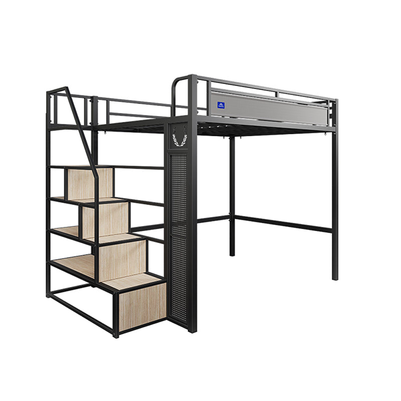 Metal High Loft Bed with Stairway Black Finish Mattress Included Loft Bed