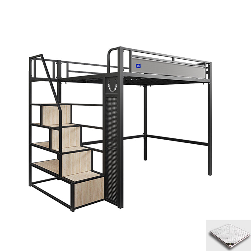 Metal High Loft Bed with Stairway Black Finish Mattress Included Loft Bed